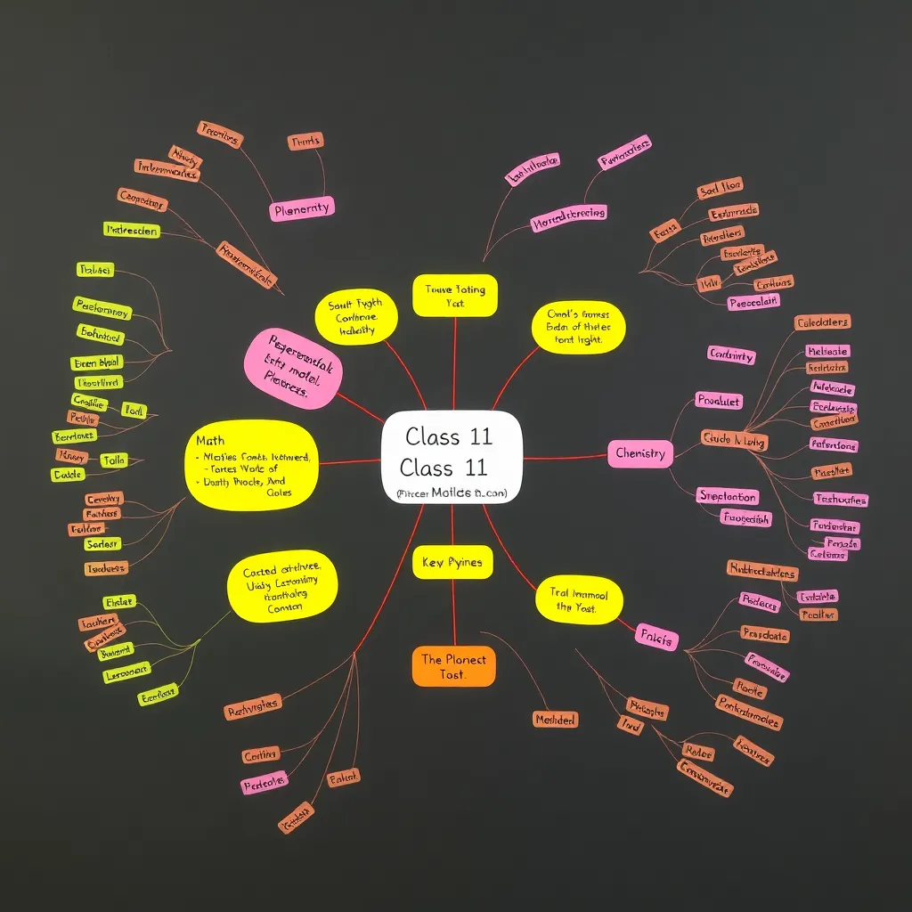 A colorful mind map created by a student with key concepts of Physics, Chemistry and Math, perfect for quick revision.