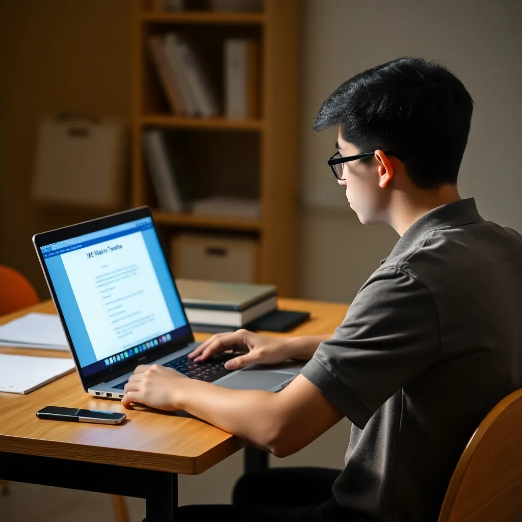 A student sitting with a laptop, attempting a full-length mock test in a simulated exam environment, ready to ace the JEE Main.