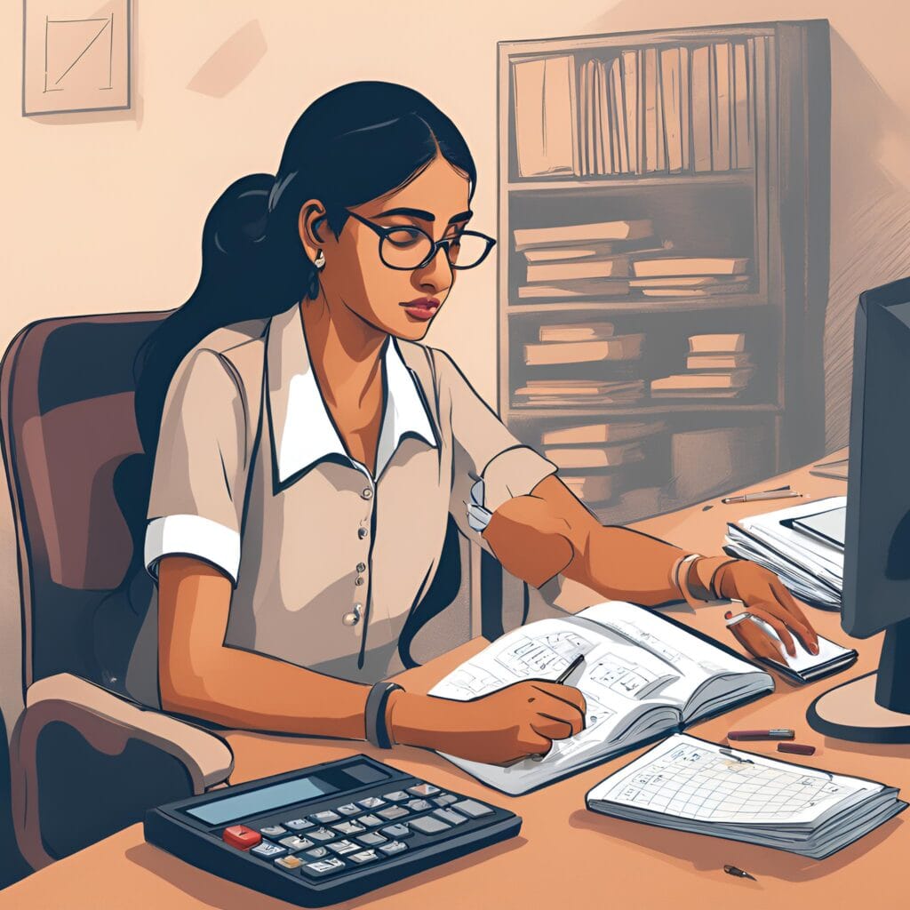 A student sitting at a desk, solving math problems with a calculator and notebook, showcasing the importance of daily practice.